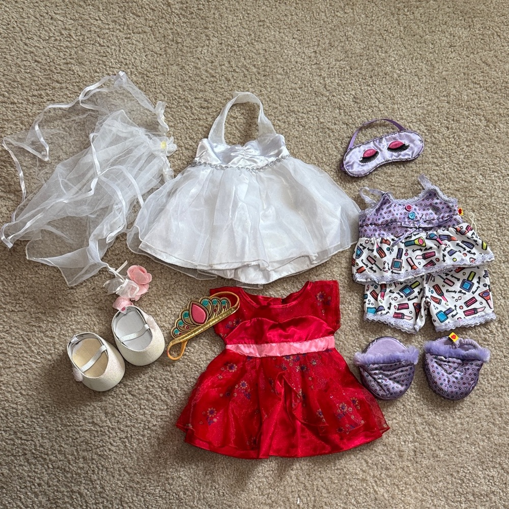 Build A Bear WeddingDress, PJ set and Elena of Avalor Dress
